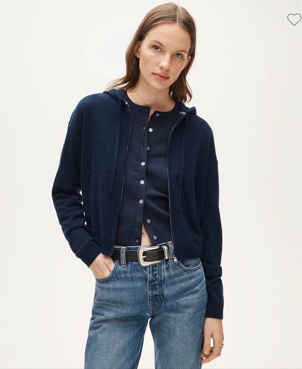 J. Crew Cashmere full-zip hoodie in Navy NWT Size XS
